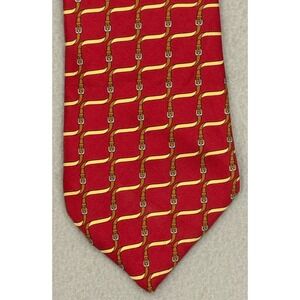 Hermes Mens Silk Tie 7009 ta Belt Pattern Red Yellow Brown 58.5"
